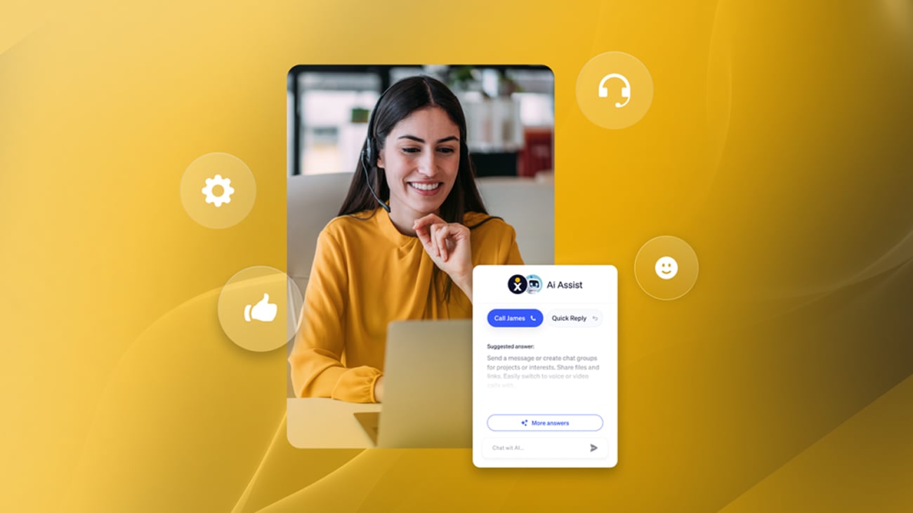 A call center employee using a laptop with the best contact center software on it.