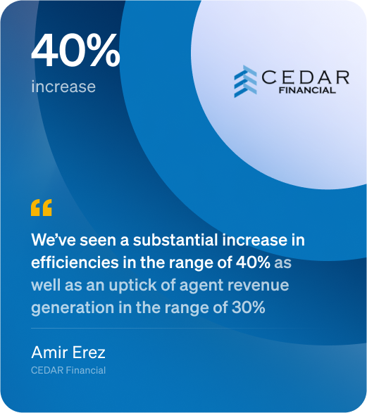 Substantial increase in efficiencies in the range of 40% at Cedar Financial