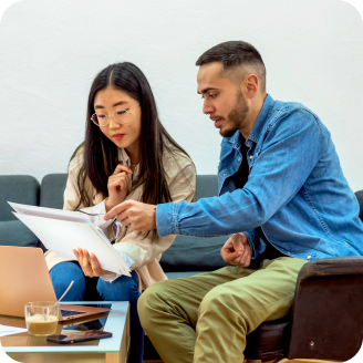 People looking at documents